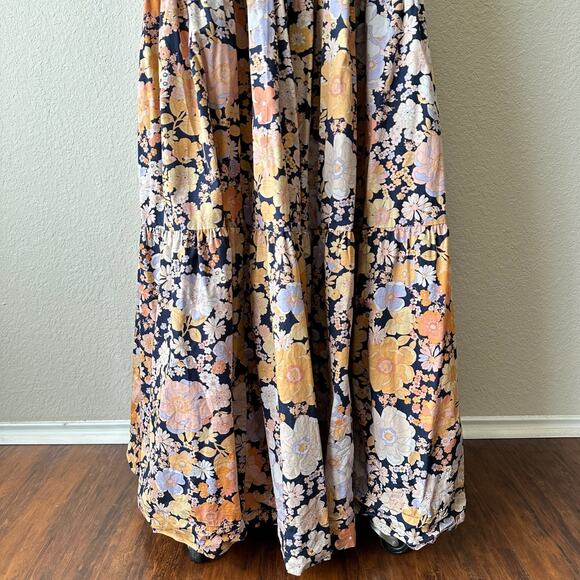 FREE PEOPLE Park Slope Maxi Dress Orange Floral Tiered Swing Boho Fairy - Picture 5 of 14